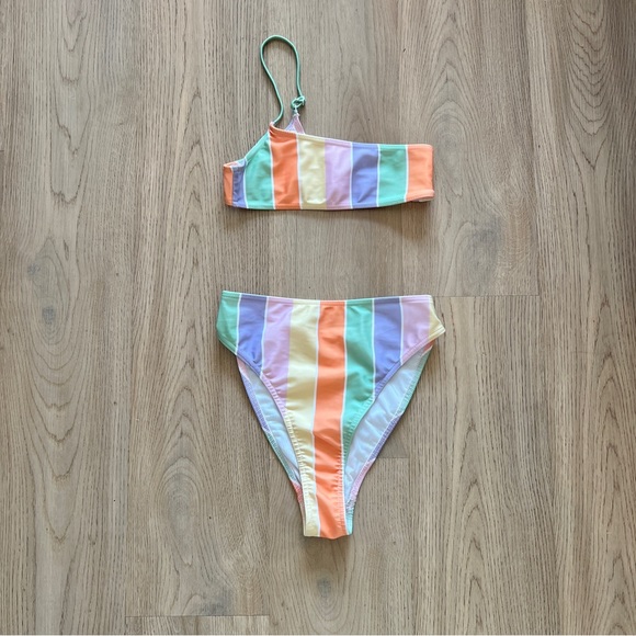 Collusion Multi Colour Bikini High Waist Bottoms, 1 Strap Top Sz: fits like XXS - Picture 4 of 13